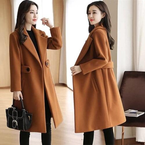 Womens Winter Wool Coat Long Outerwear 2021 Ladies Trench Korean Cashmere Elegance Belt Female Warm Clothes Windbreaker Jackets