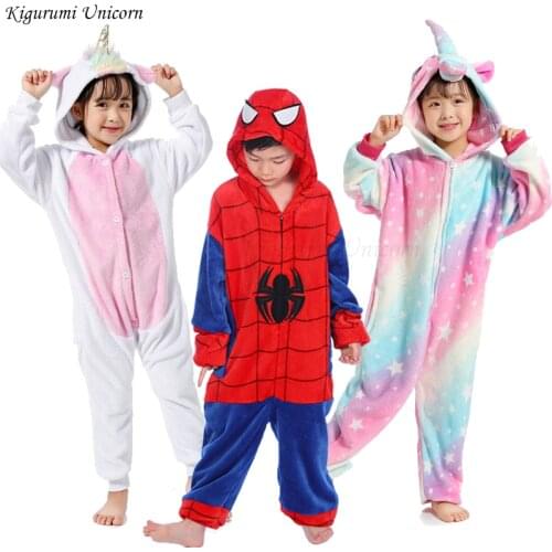 Kigurumi Unicorn Pajamas set Kids Winter Warm Onesies Cosplay Children Pyjamas Boys Girls Flannel Pijamas Set Animal Sleepwear