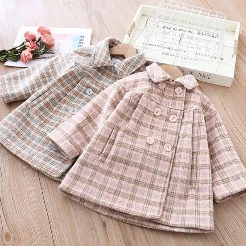 Girls plaid trench coat childrens autumn winter wool coat -10 degrees Korean version of fashion