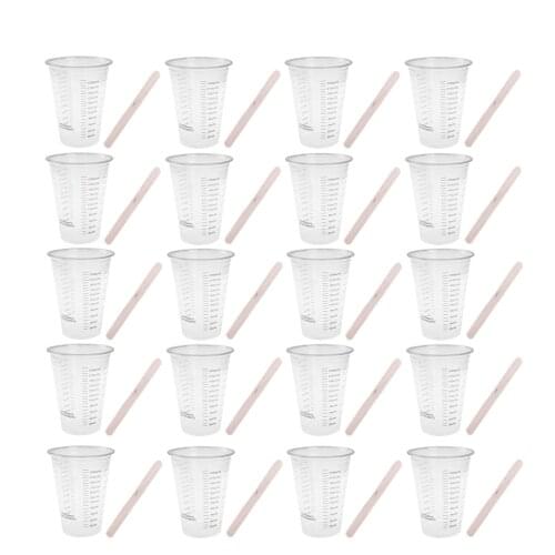 PET Plastic Measuring Cups with Wooden Sticks Kit Disposable Graduated Measuring Jugs Clear Paint Liquid Water Storage Container
