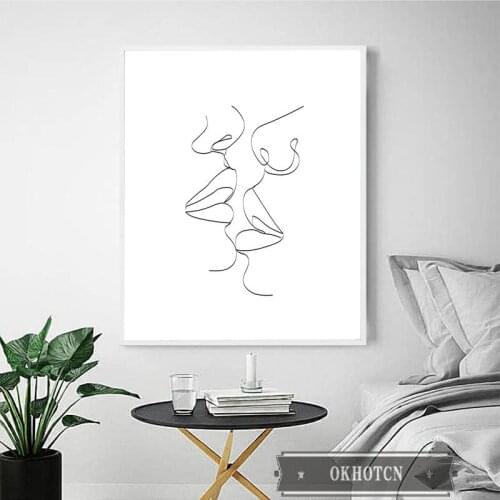 Lgbtq Gift Lesbian Woman Kiss Line Drawing Poster Abstract Black White Minimalist Wall Art Canvas Painting for Bedroom Decor