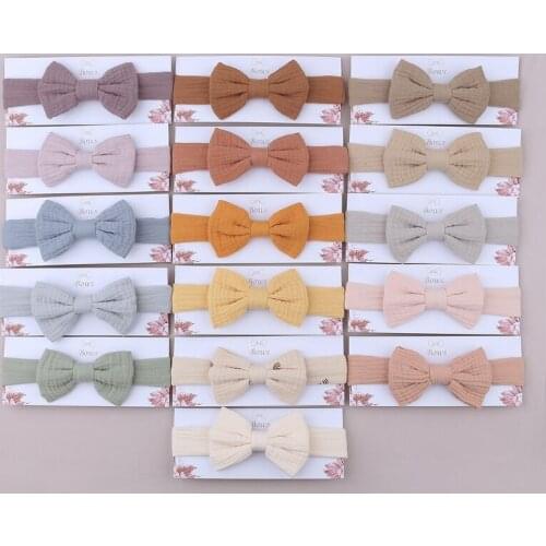 J60B Princess Bowknot Hair Band Solid Color Snap Button Bib Set Cotton Baby Elastic Bow Headband Feeding Drool Saliva Towel