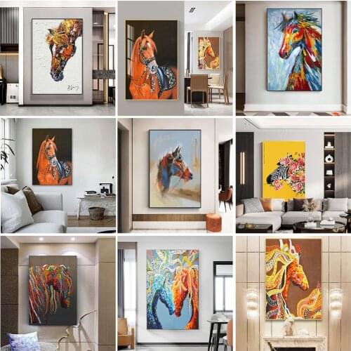 Simple modern retro American style horse art poster porch murals living room decoration picture painting core inkjet