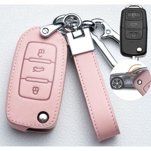 Pink Leather Car Key Cover Automotive Key Full Protection Bag Storage Case Practical Vehicle Key Accessories High Quality