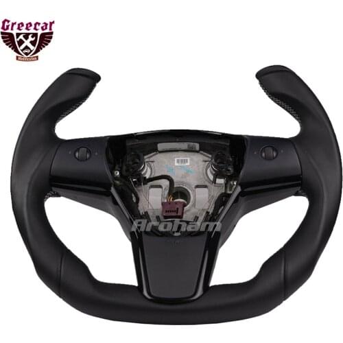 Pilot Shape Yoke Steering Wheel All Leather Customized For Tesla Model Y Model 3 2017 2018 2019 2020 2021
