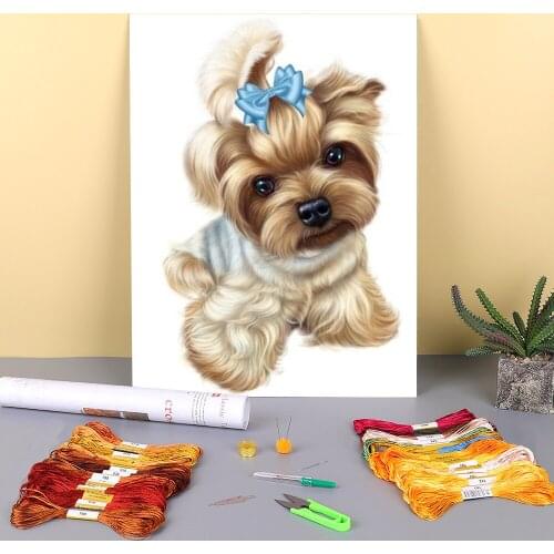 Animal Dog Printed 11CT Cross-Stitch DIY Embroidery Kit DMC Threads Knitting Hobby Needlework Handmade Different Mulina