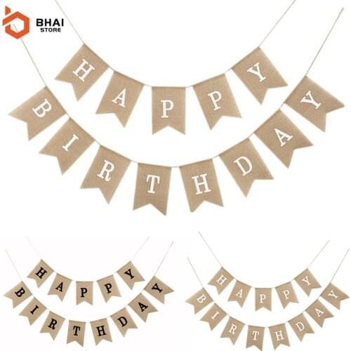 Happy Birthday 13 Flags Jute Linen Flags Swallowtail Flags For Birthday Celebration Party Photography Props Decor