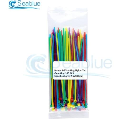 100Pcs/bag 10 Color 100mm 150mm 200mm Self-locking Plastic Nylon Cable Ties 2.5*200 2.5*150 2.5*100MM Cable Tie Fastening Ring
