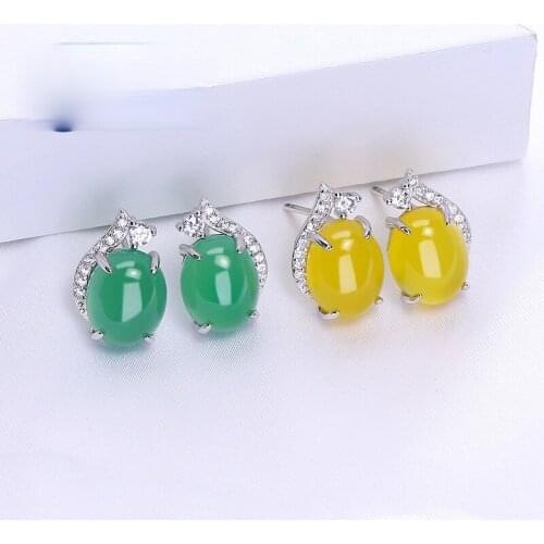Jade stone tremella nail earring euramerican jewellery s925 pure silver inlaid gemstone stud earrings