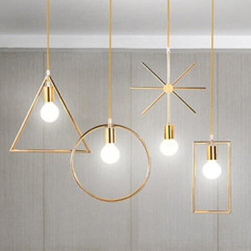 Nordic Golden Iron Pendant Light E27 Modern Creative Geometric Brass Ring Hanging Lamp For Bedroom Living Room Dining Room