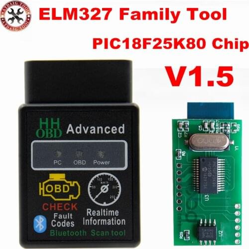 V1.5 ELM327 Bluetooth PIC18F25K80 HH OBD elm 327 1.5 OBD2 Scanner for Torque Android Code Reader Diagnosis Works for Most Cars