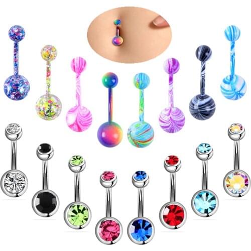 5Pcs/10Pcs/16Pcs/lot Jewelry Stainless Steel Belly Button Rings Belly Piercings Navel Resin Body Jewelry Wholesale