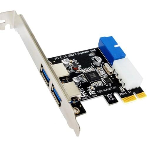 USB 3.0 PCI-E Expansion Card Adapter External 2 Port USB3.0 Hub Internal 19pin Header PCI-E Card 4pin IDE Power Connector