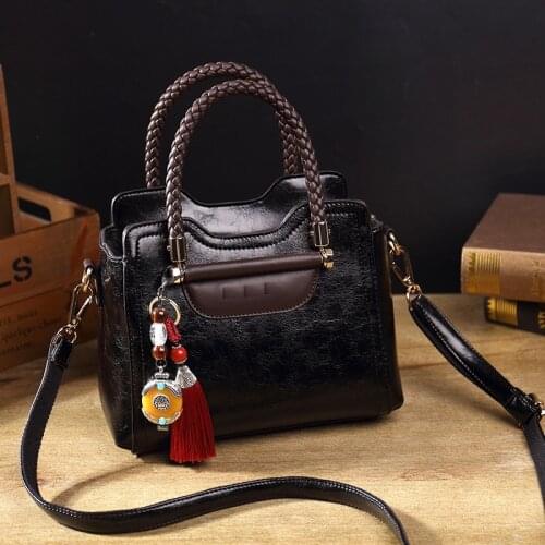 Vintage Genuine Leather Casual Tote Bag Handbags Women Bags Famous Brand Retro Shoulder Bag Oil wax Messenger Bag sac a main T54