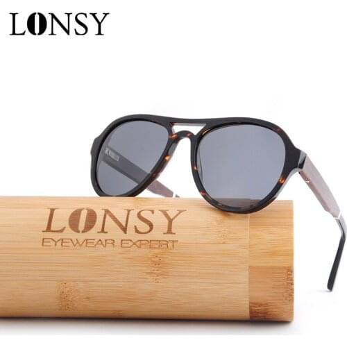 LONSY Luxury Brand Wood Sunglasses Women Men Polarized UV400 Fashion Vintage Sunglass Female High Quality Sun Glasses With Case