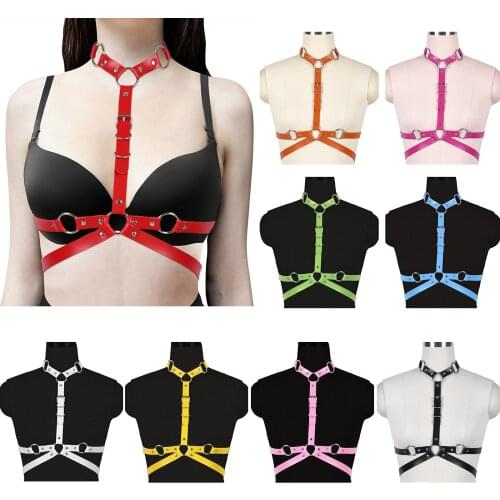 Women Sexy Leather Chest Sculpture Harness Lingerie Punk Edgy Crop Bra Fetish Body Bondage Belt Gothic Garters Exotic Costumes