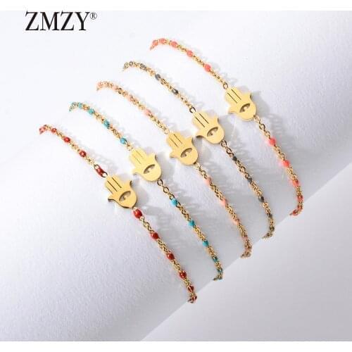 ZMZY New Stainless Steel Handmade Hamsa Fatima Bracelet Evil Eye Charm Bracelet Jewelry Statement Friendship Bracelets Bangles