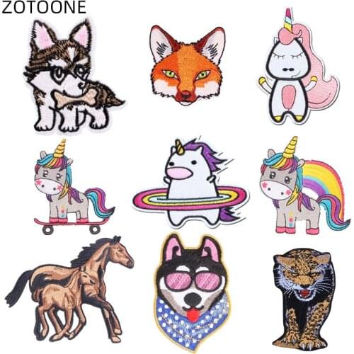 ZOTOONE Iron on Patch Sew on Animal Unicorn Badge Heat Transfer for Clothes Jeans DIY Embroidered Wolf Patches for Kids Applique