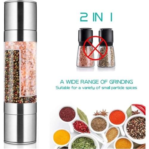 2 Pcs Stainless Steel 2 in 1 Manual Salt & Pepper Grinder Refillable with Dual Adjustable Coarseness Clear Acrylic Body