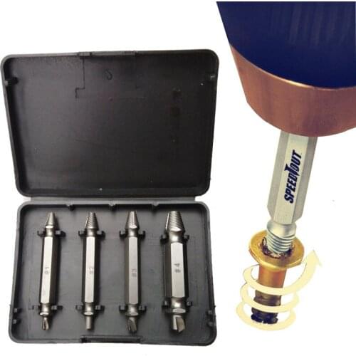 Double Side Drill Out Damaged Screw Extractor Out Remover Handymen Broken Bolt Stud Removal Tool Kit 4pc #1 #2 #3 #4 With Case
