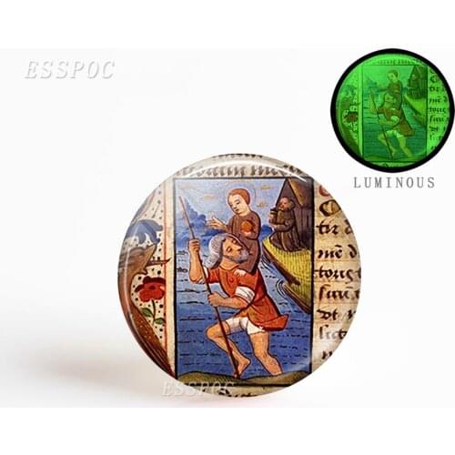 5pcs/set 1 PCS St Christopher and Baby Religion 25mm Luminous Glass Cabochon Pendant Glass Dome Making Necklace Jewelry