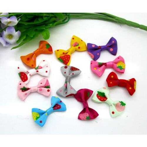 50pcs Mixed Baby Satin Ribbon Strawberry Bowknot Hair Clips Applique DIY Craft Wedding Bow Tie Scrapbooking Decoration