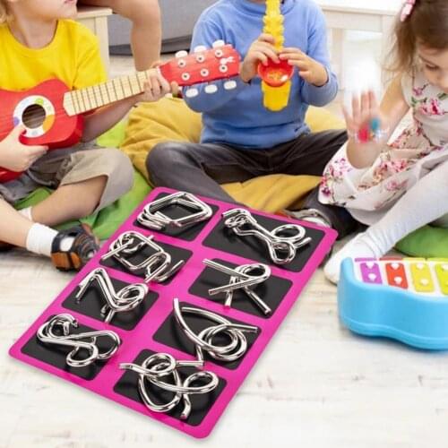 8Pcs/Set Metal Montessori Puzzle Wire IQ Mind Brain Teaser Puzzles Children Adults Interactive Game Reliever Educational Toys