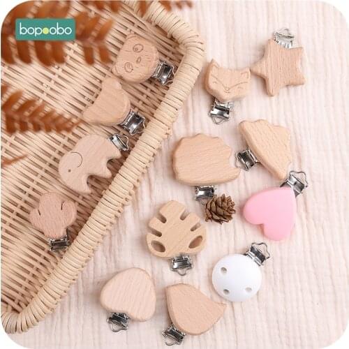 Bopoobo 3pc Silicone Pacifier Clip Cartoon Wooden Soother Clip Nursing Accessories Diy Dummy Clip Chains Wooden Baby Teether