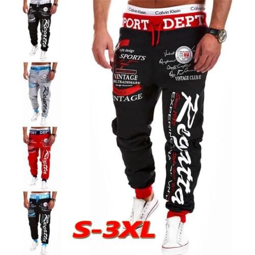 Mens Sports Pants casual fitness print drawstring training Sweatpants fashion Elastic waistband streetwear male pants Trousers