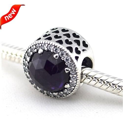 CKK 925 Sterling Silver Jewelry Radiant Hearts, Royal Purple Crystal Original Charms DIY Beads Fits Bracelets For Jewelry Making