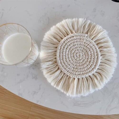 Cotton Tassel Placemat Home Weave Linen Table Mat Macrame Cup Cushion Bohemia Style Non-Slip Cup Mat Heat Resistant Table Decor