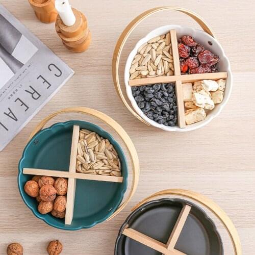 Lace gold series ceramic hand-held fruit tray, dry fruit plate, dessert, candy, snack storage box, nut Platter