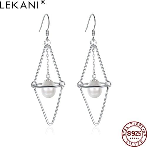 LEKANI 925 Sterling Silver Geometric Drop Earrings For Women Simple Shell Pearl Earring Anniversary Female Fine Jewelry On Sale