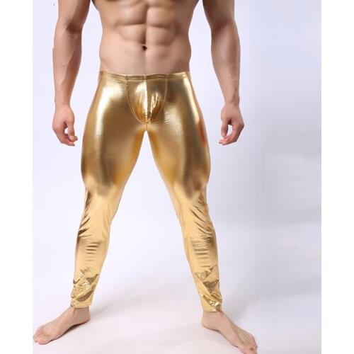 Mens Performance Pant Fashion Slim Pencil Pant Solid Color Faux Leather Leggings Trousers Men Sexy Leggings