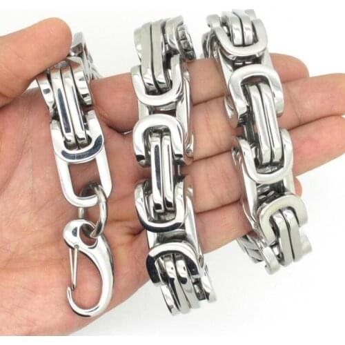 High Quality Polished Stainless Steel Box Byzantine Miami Cuban Curb Chain Mens Biker Bracelet 12/15mm 8-11 inch