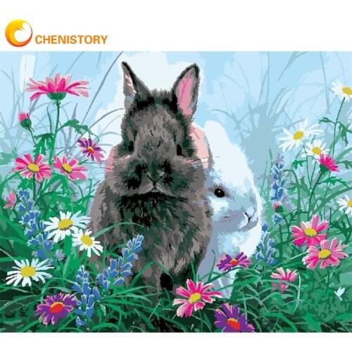 CHENISTORY Animal DIY Painting By Numbers Gray Rabbit Canvas Pictures Oil Painting For Living Room Wall Art Home Design Decor
