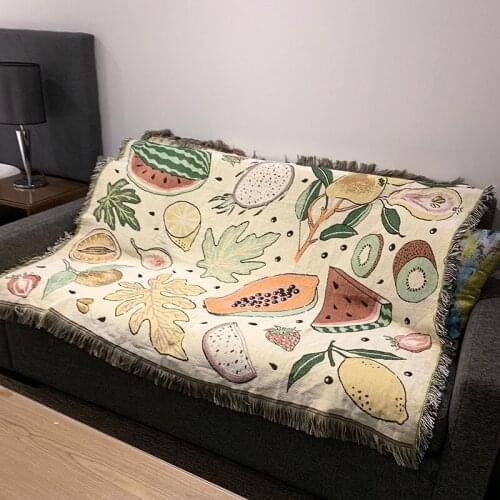Nordic Style Thread Blanket Throw Bed Sofa Bedspread Home Decoration Fruit Print Leisure Summer Blankets for Living Room
