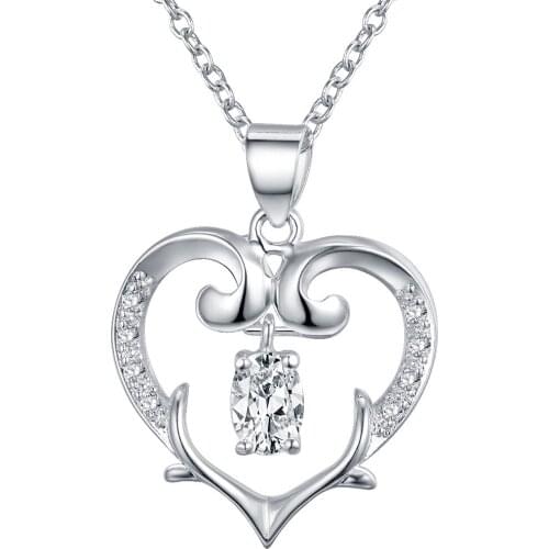 Wholesale Charm Silver Color Pendants For Women Fashion Jewelry Necklace Lady Fashion Jewelry Pendant Heart Inlaid Stone AN332