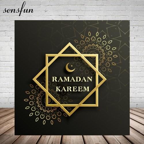 Sensfun Eid Mubarak Ramadan Kareem Black Backdrop Gold Moon Backgrounds For Photo Studio Custom Vinyl