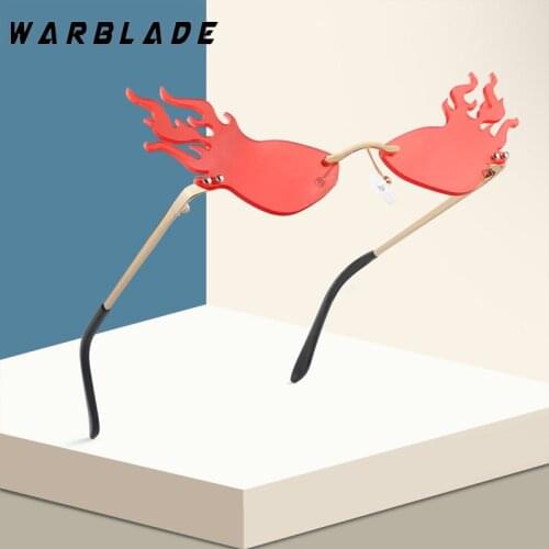 WarBLade New Fire Flame Sunglasses Women Men Rimless Sun Glasses Wave Metal Frame 2020 Hip Hop Narrow Sunglasses Party Eyewear