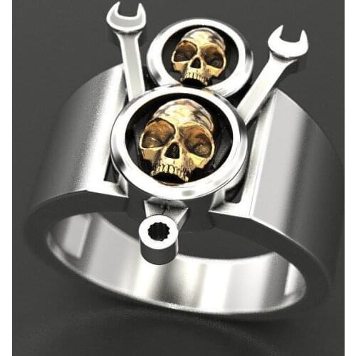 WANGAIYAO retro titanium steel skull ring mens fashion double ghost head domineering ring mens fashion ring jewelry