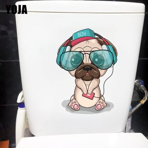 YOJA 18.3×25.6CM Personality Cartoon Pug Kids Room Decoration Wall Decals Creative WC Toilet Stickers T1-3008