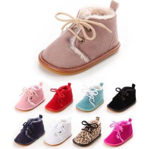 New Suede Leather With Fur Solid Newborn Baby Shoes Toddler Girl Boy First Walkers Shoes lace-up Super Warm Plush Boots