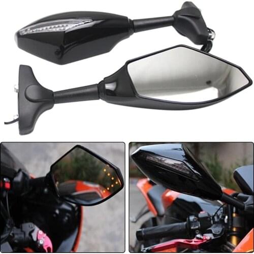 2Pcs Motorcycle Handlebar Mount Rearview Mirror with LED Turn Signal Lights 2019