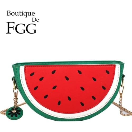 Boutique De FGG Summer Fruits Stylish Handbags Women Watermelon Chain Crossbody Bags PU Lemon Shoulder Bags