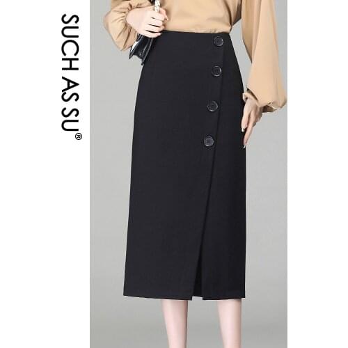 Women Pencil Skirt Spring Summer Knitted Button Wrap Hip Skirt Mid-Calf Skirt High Waist Sexy Side Split Hip Plus Size Female