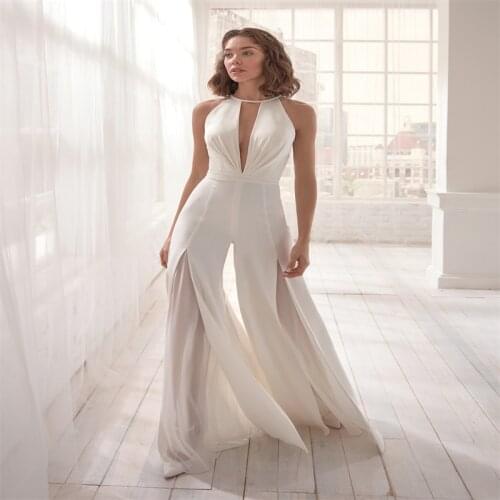 Fashion White Sexy Deep V Elegant Dress Simple Halter Jumpsuit Sleeveless Casual Temperament Wedding Party Jumpsuits Summer 2021