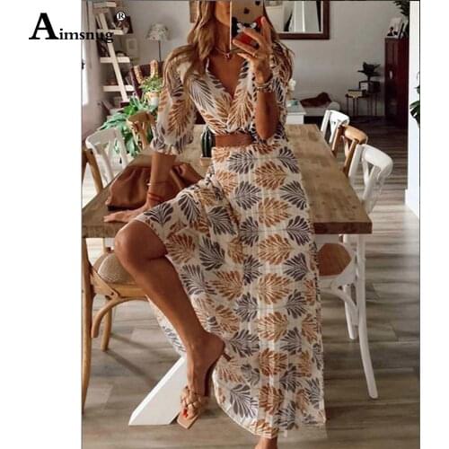 Plus Size Women Elegant Long Dress Bohemian Flower Print V-neck A-line Party Dresses Vintage 2021 Ladies Casual Maxi Dress
