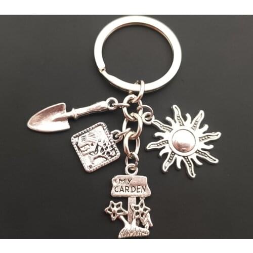 1 piece of shovel cute tool key chain tree and sun gardener key ring bag bag chain mens party gift jewelry