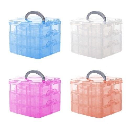 1Pc Plastic 3 Tiers Portable Detachable Storage Box Transparent Home Container Organizer 15cm x 15cm x 13cm